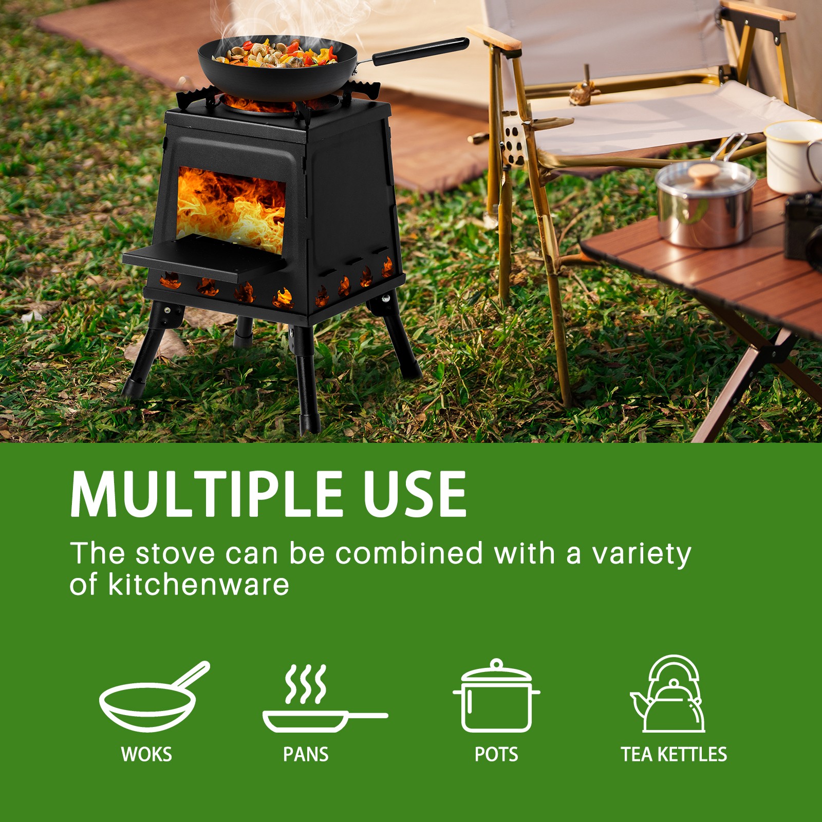 Outdoor Wood Burning Tent Stove, Portable Patio Heater, for Camping With Gloves