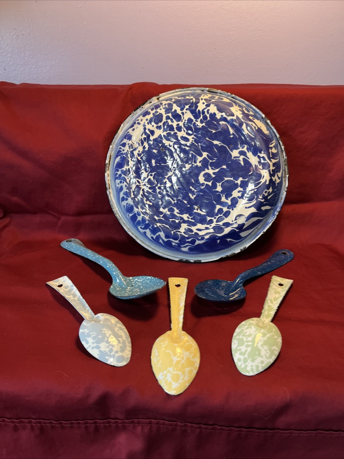 Enamel Camping Plate Serving Spoons & Crow Canyon Spoons Mixed Lot of 6 GUC