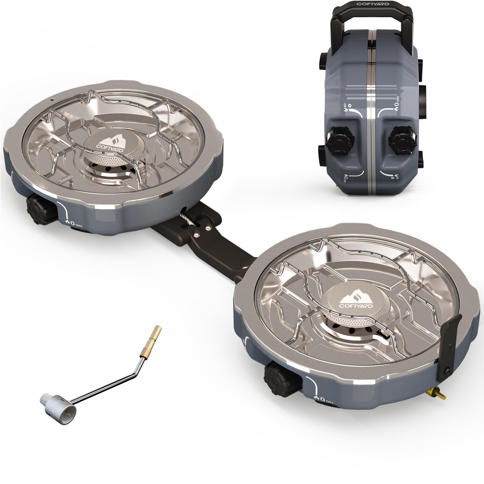 20,000 BTUs 2 Burner Propane Camping Stove, portable, Overland Grey