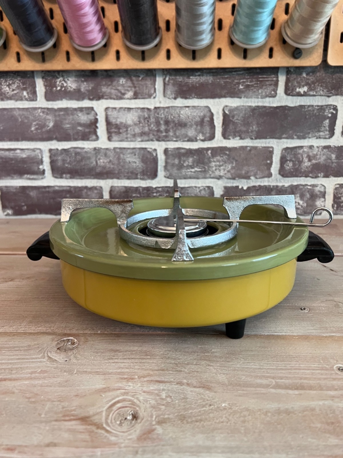 Vintage Alcohol Heater Stove Burner Camping Stove Green/Mustard Yellow