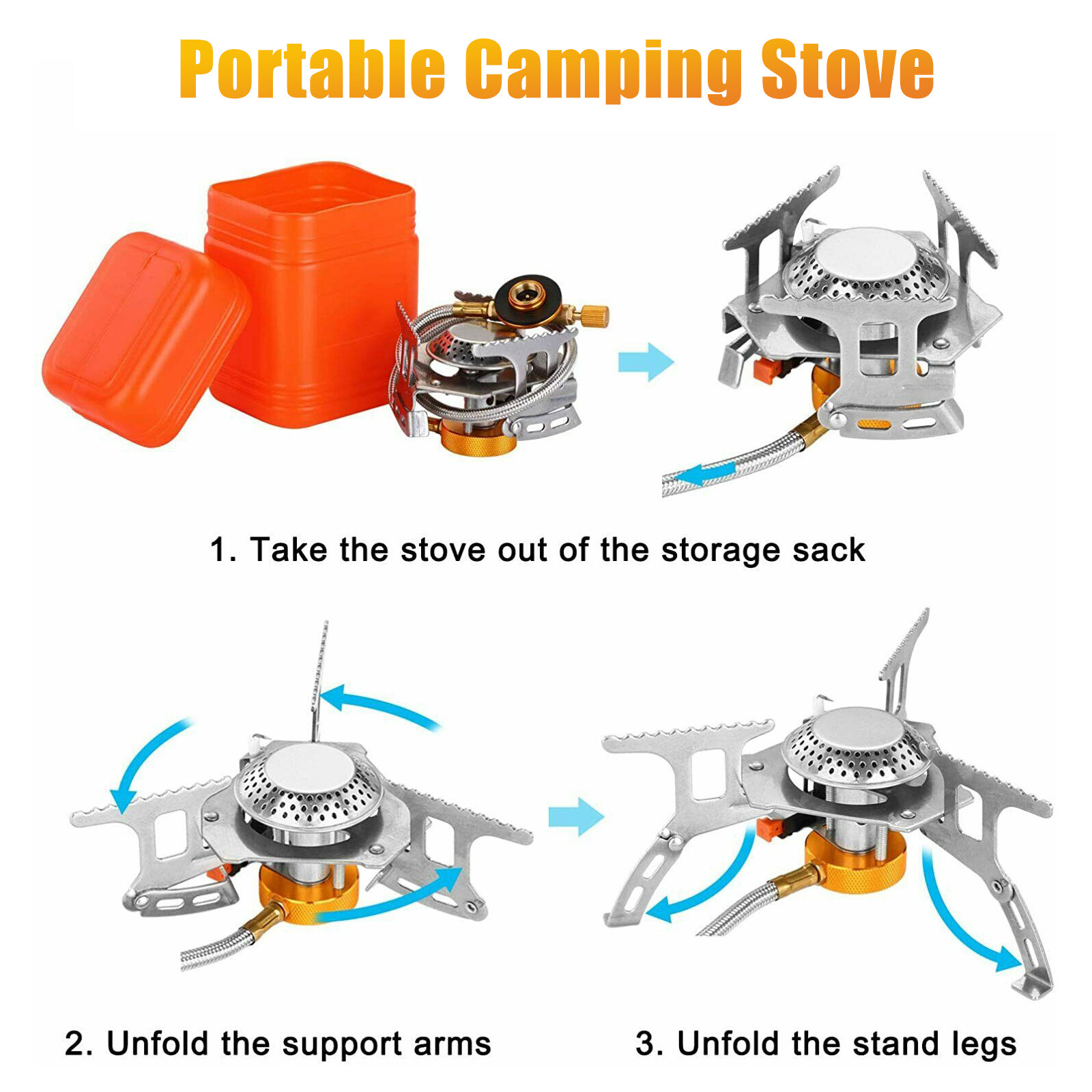 3700W Portable Backpacking Camping Gas Stove with Piezo Ignition + Burner + Case