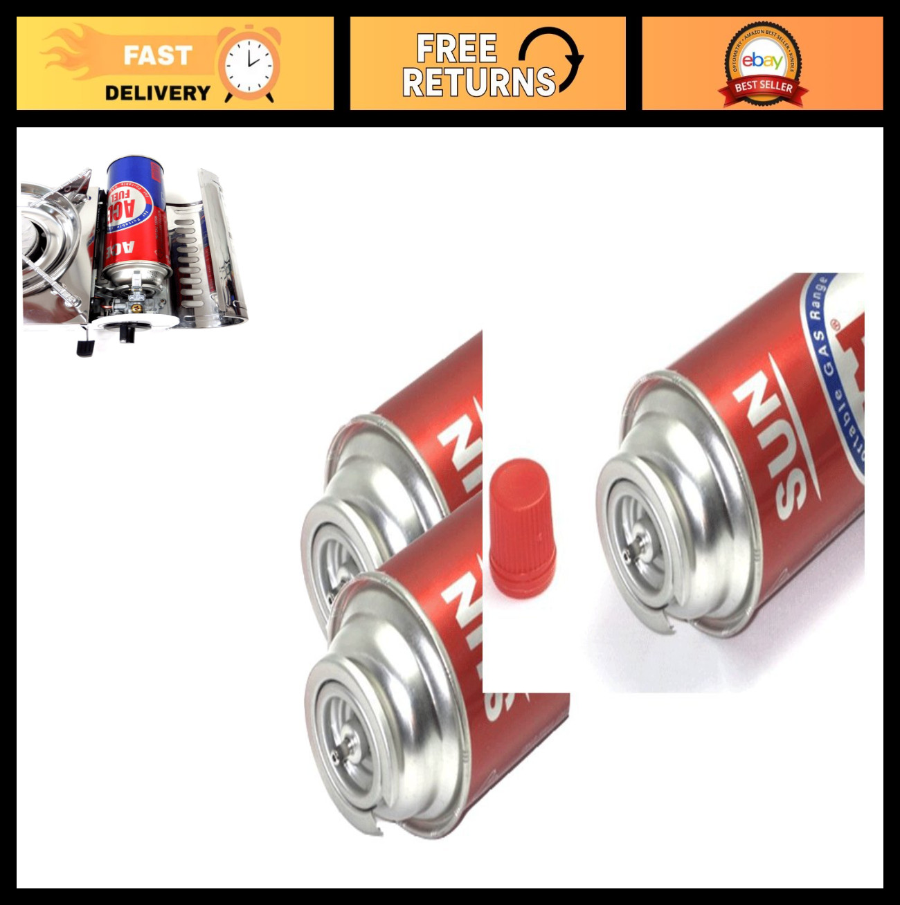 3 Pack Butane Refill Fuel Canisters for Portable Stoves & Gas Ranges – 8oz