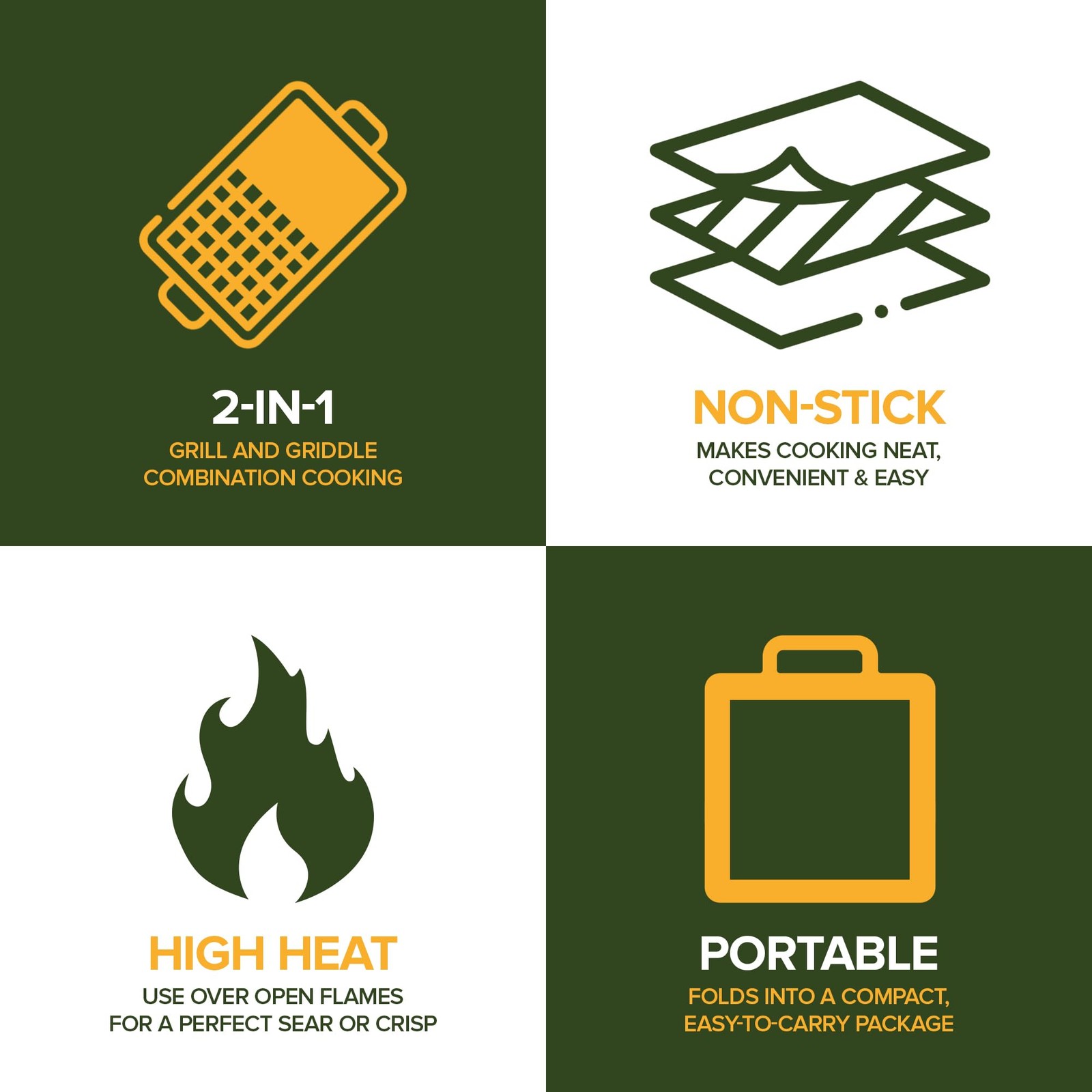 Foldable Campfire Grill with Large Non-Stick Surface – Portable Grate & Griddle