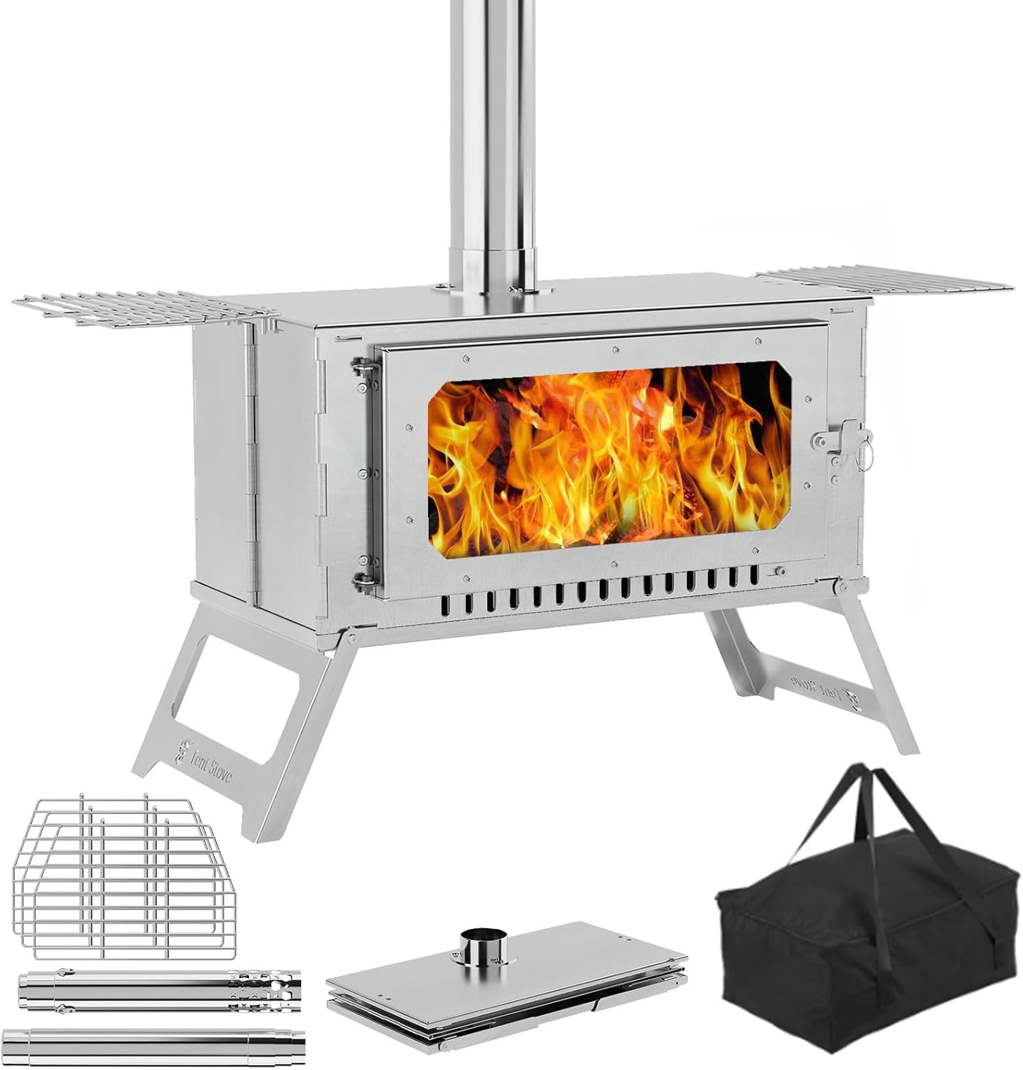 Portable Hot Tent Stove,Stainless Steel Stove with Pipe Bag,Backpacking,Heating