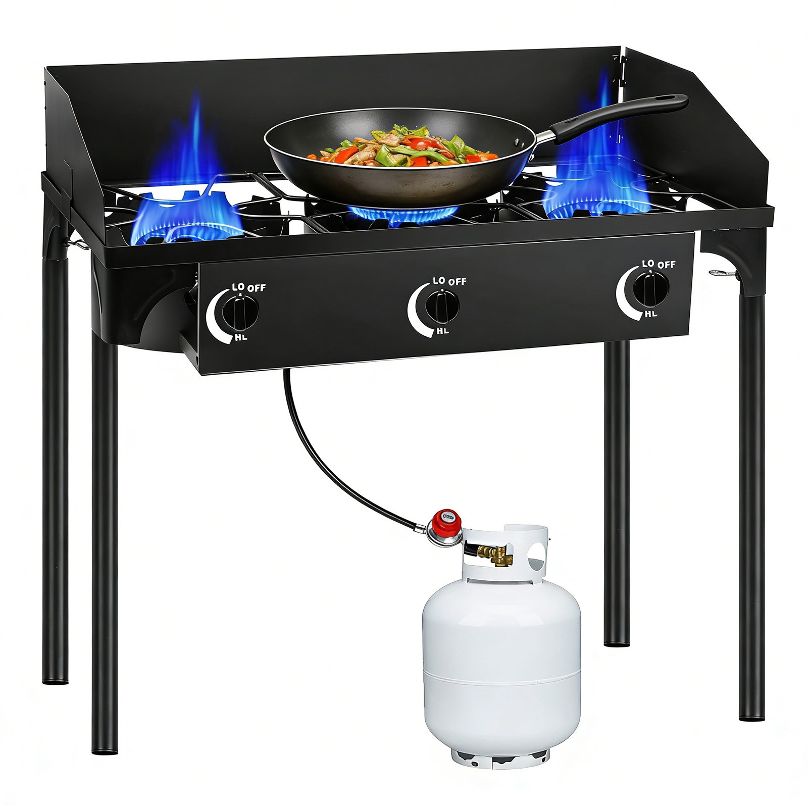 Portable Propane 225,000-BTU 3 Burner Gas Cooker Outdoor Camping Stove Grill
