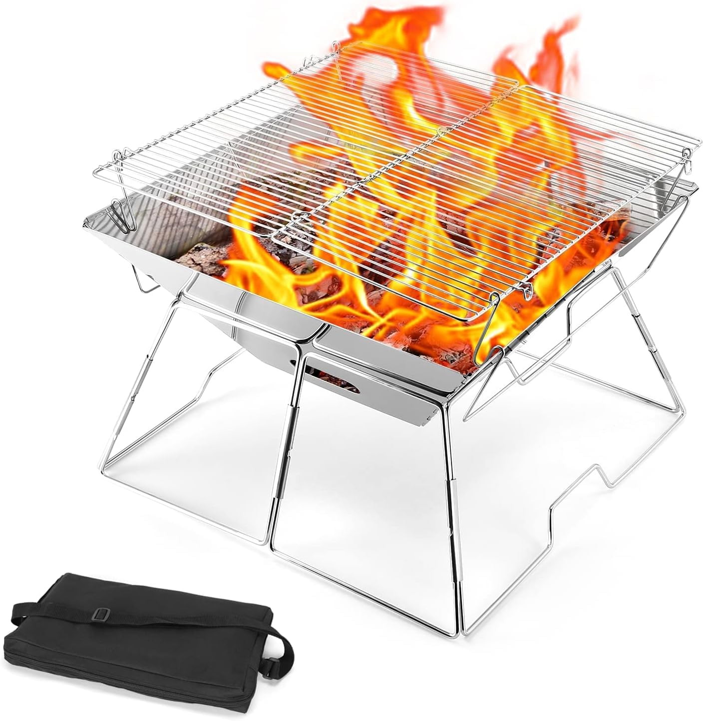 Folding Campfire Grill, Camping Fire Pit, Outdoor Wood Stove Burner, 304 Prem…
