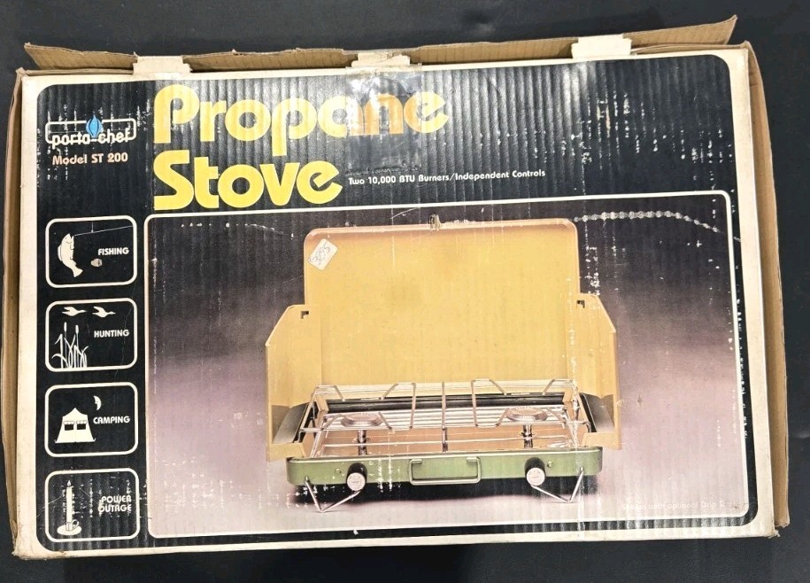 Vintage 70’s Porta Chef ST200 Two Burner Camp Stove New in Box 10,000btu