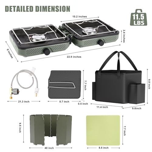 Hisencn 2 Burner Propane Camping Stove with Windscreen Carry Bag