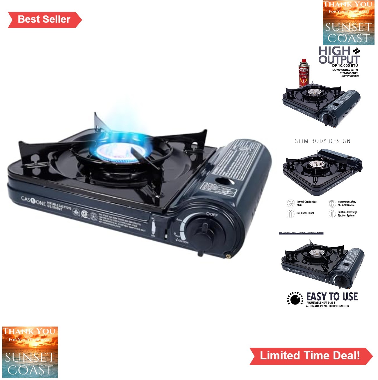 Portable Butane Stove 10000 BTU Camping Gas Cooker Piezo Ignition Carrying Case