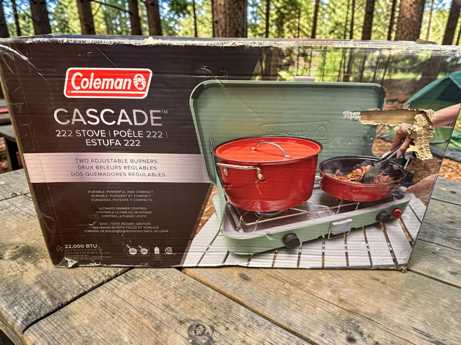 Coleman Cascade 222 Adjustable 2 Burner Camp Stove 22,000 BTU Propane USED ONCE