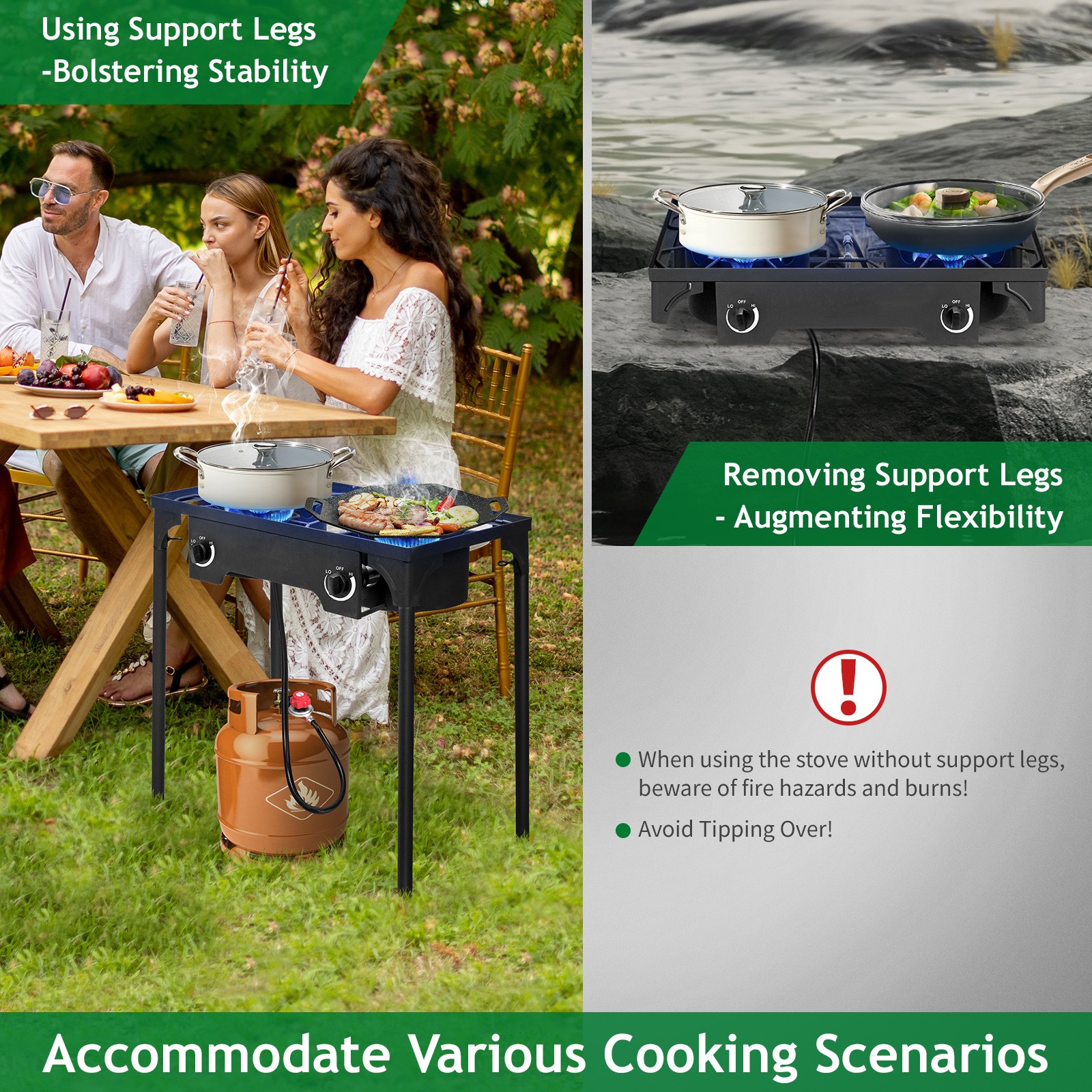 ZOKOP Outdoor 150000 BTU Stove Propane Double Burner Portable Cooker BBQ Grill