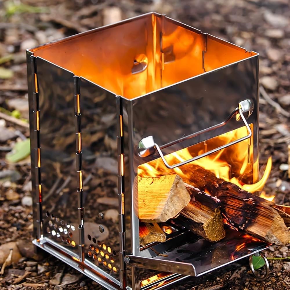 Wood Burning Folding Camp Stove BBQ Stainless Steel Portable Camping Hiking