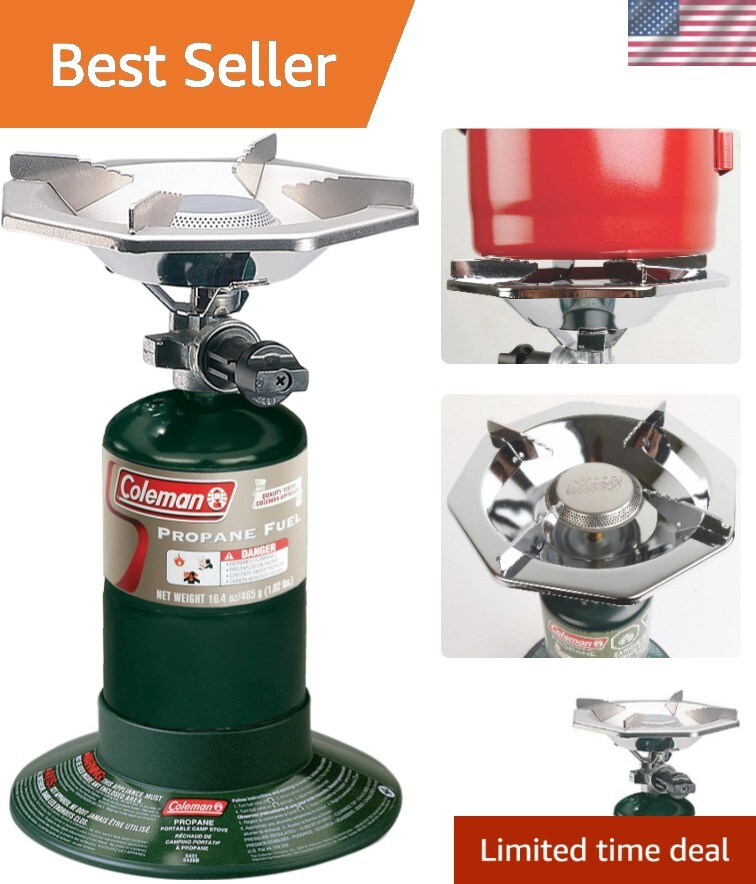 Portable 10,000 BTU Propane Camping Stove with Wind Baffles & Adjustable Burner