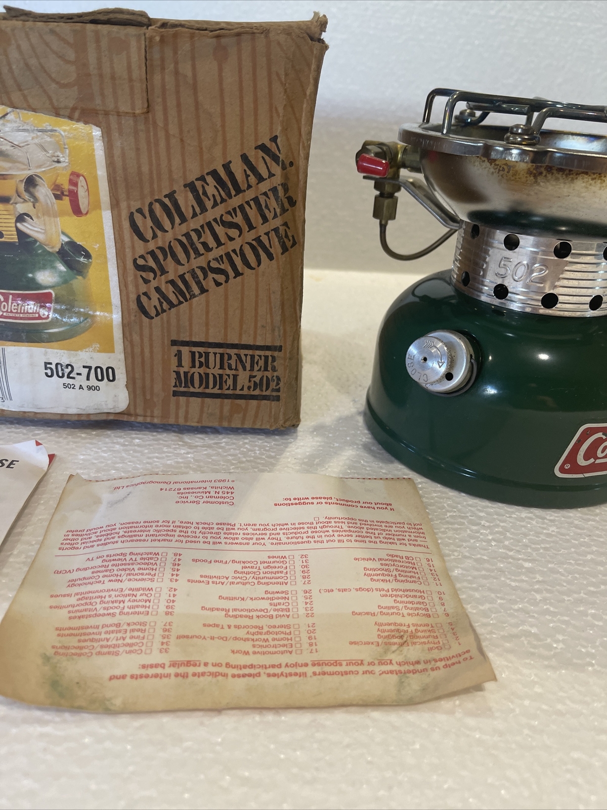 Coleman 502-700 Sportster Campstove. In Original Box