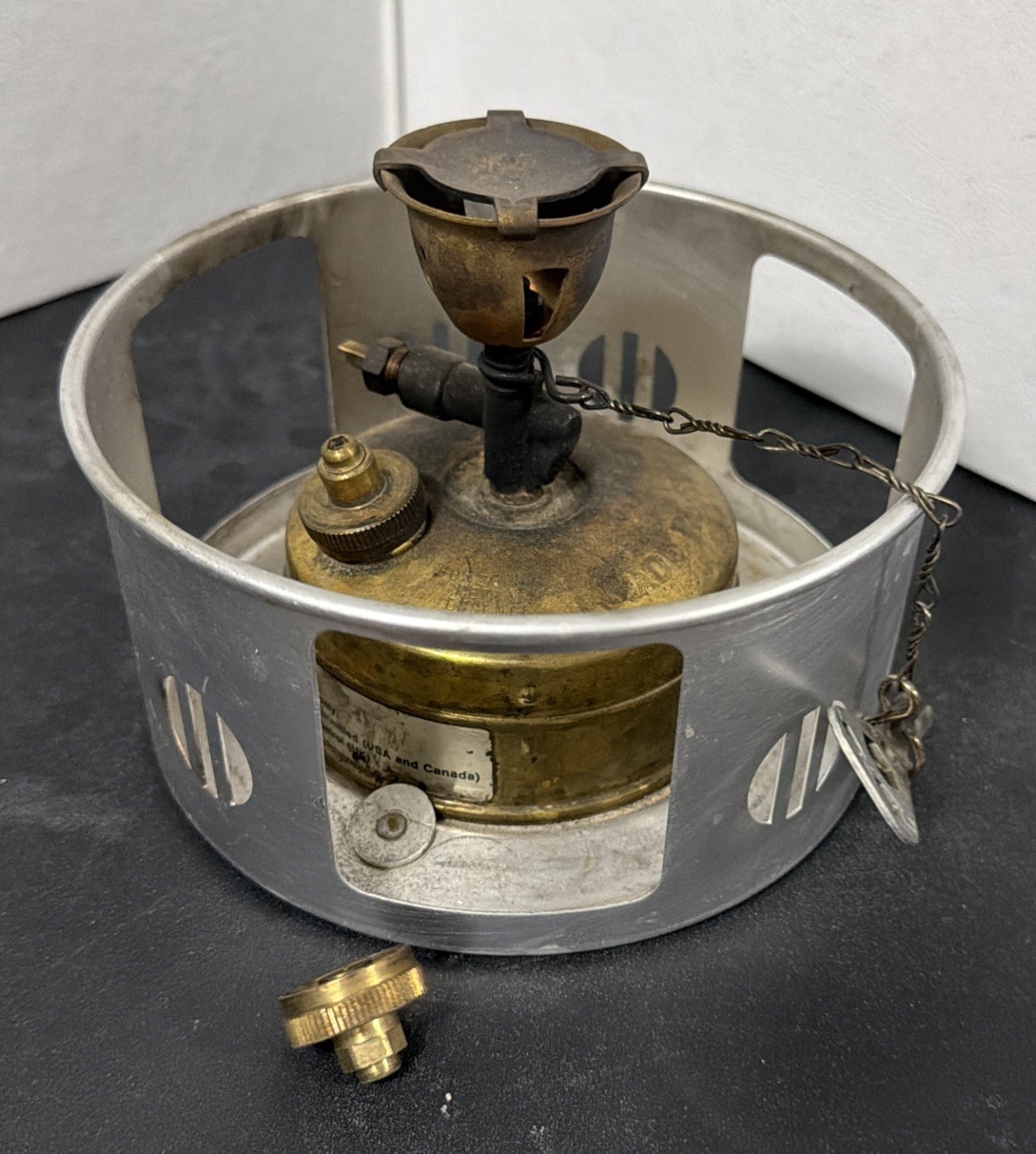 Vintage SIGG Aluminum Camping Cook Set Silver Round Cookware with Stove.