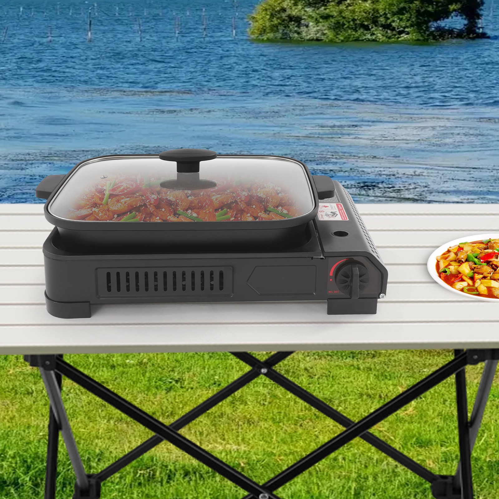 Portable Butane Stove with Grill Pan Camping Gas Stove Gas Grill Stove