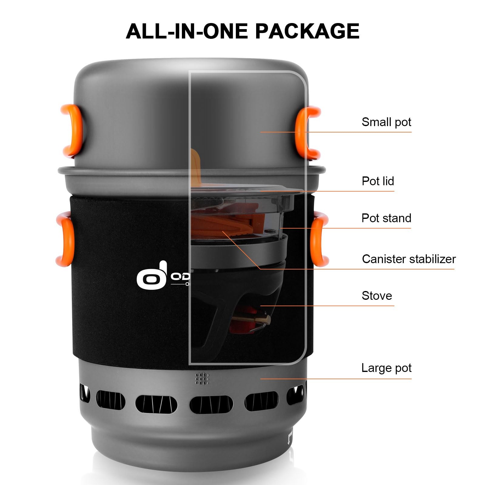 Heat Exchange Camping Pot with Backpacking Stove 7-in-1 Camping Cookware Mess Ki