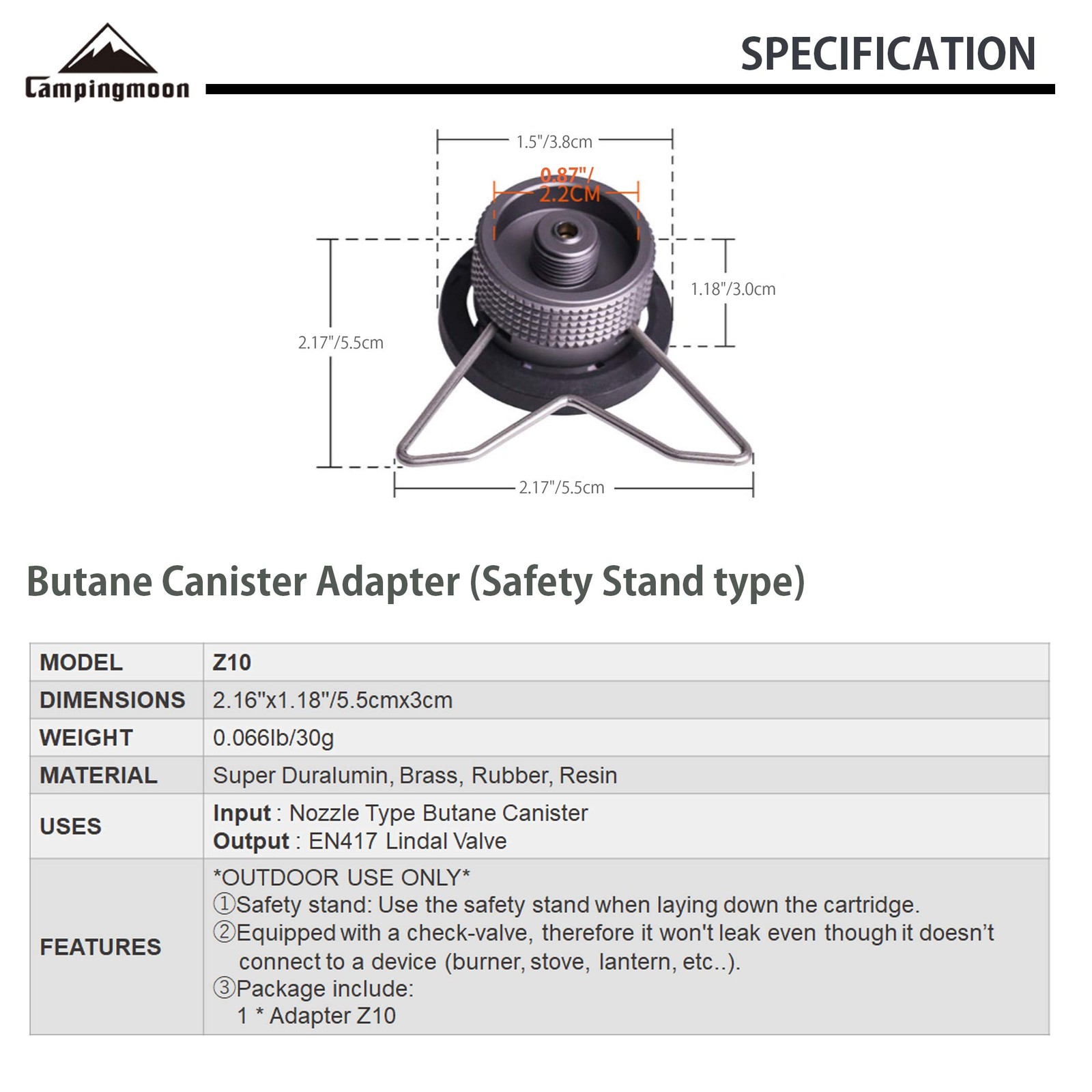 CAMPINGMOON Butane Canister Adapter Camping Grill Gas Stove Adapter(Safety stand