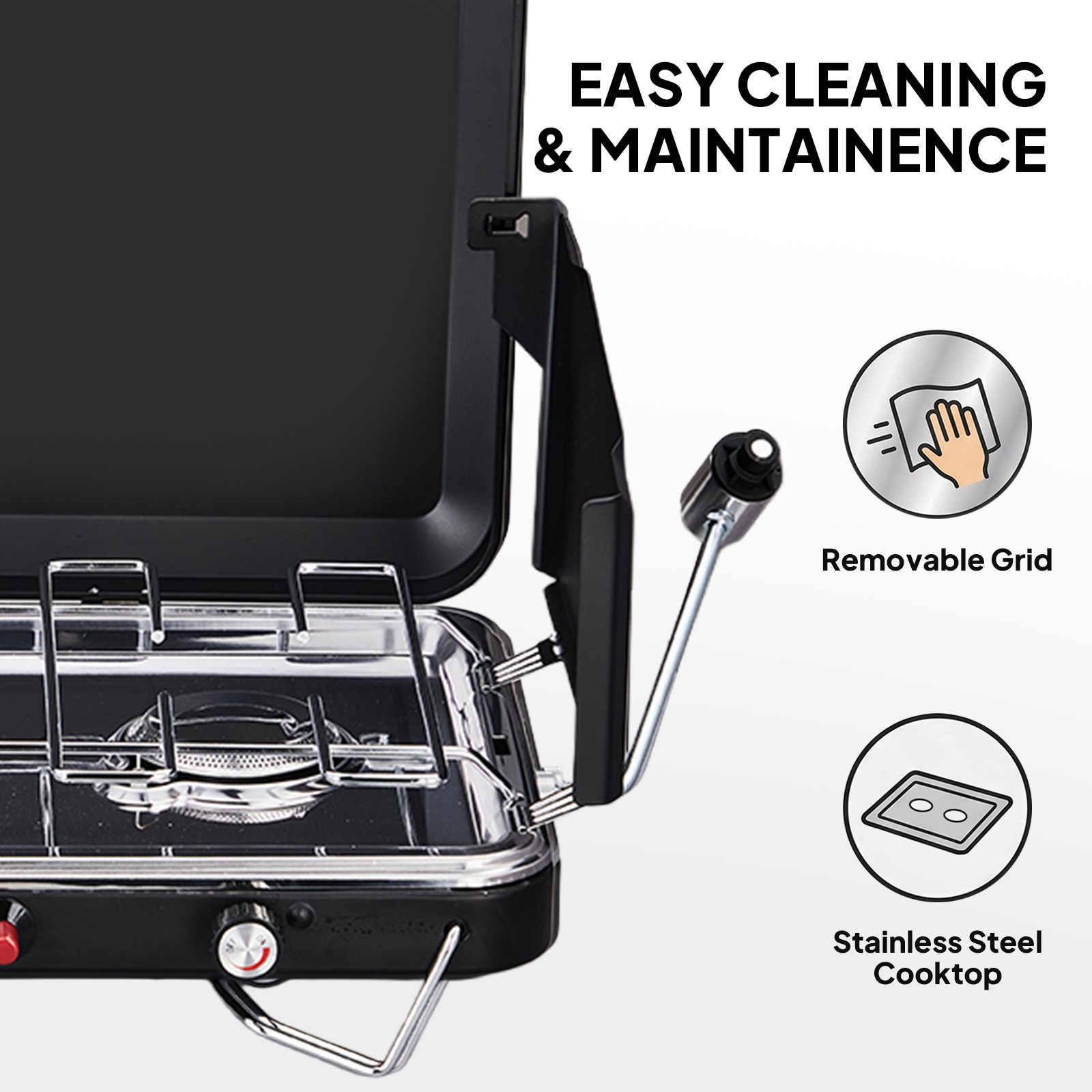2/3 Burner Portable Camping Stove w/ Handle, Foldable Wind Panel for Camp Grill