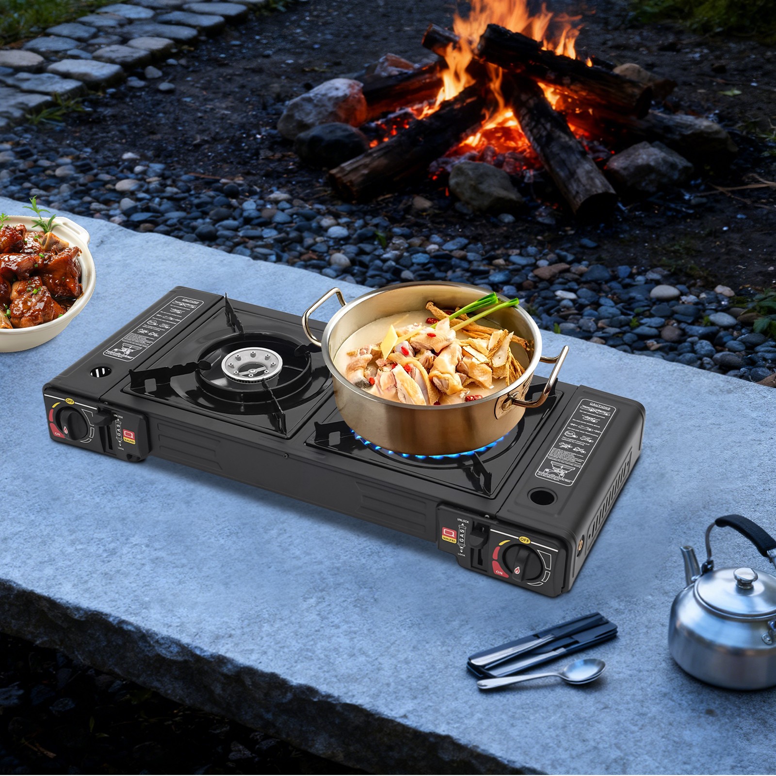 Outdoor Camping Stove 2 Burner Propane Gas Stove Portable with Carry Case