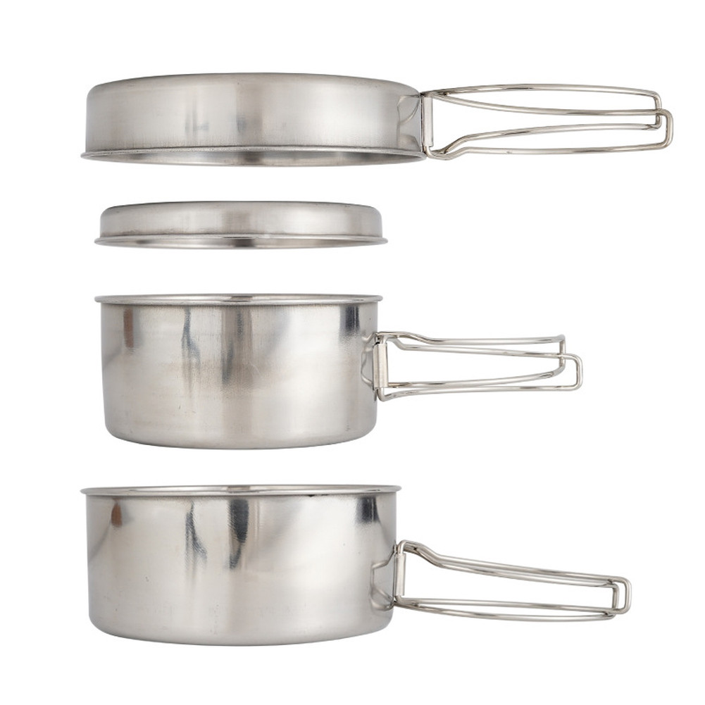Outdoor 4-Piece Stainless Steel Cookware Set for 2-3 People Camping Hiking