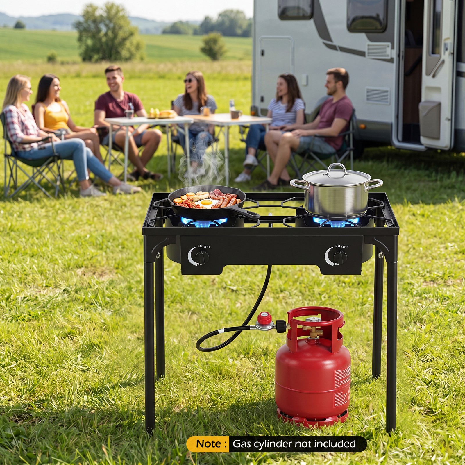 2 Burner Outdoor Propane Gas Stove w/Adjustable Regulator & Hose 160000 BTU