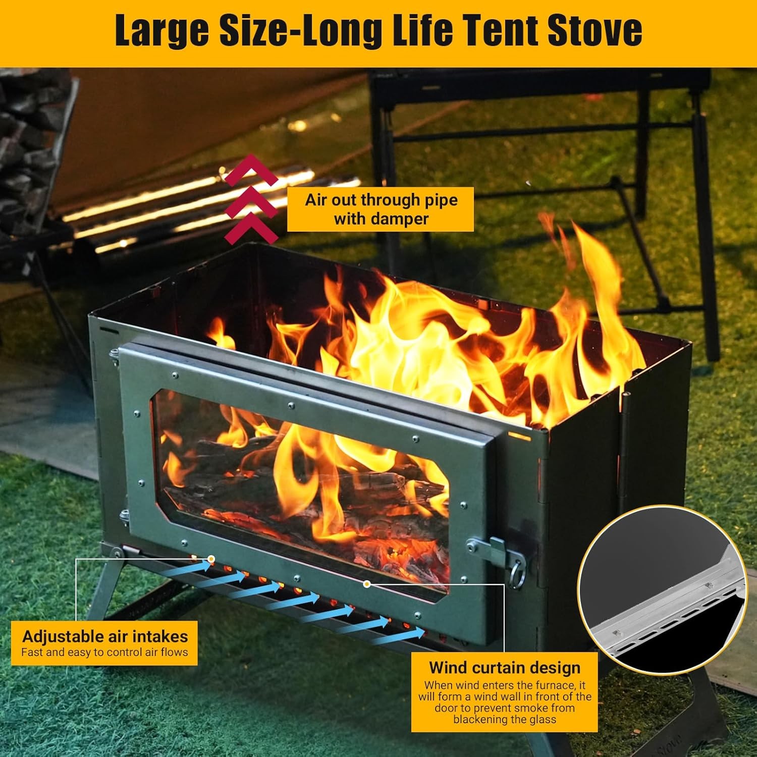 Portable Hot Tent Stove,Stainless Steel Stove with Pipe Bag,Backpacking,Heating