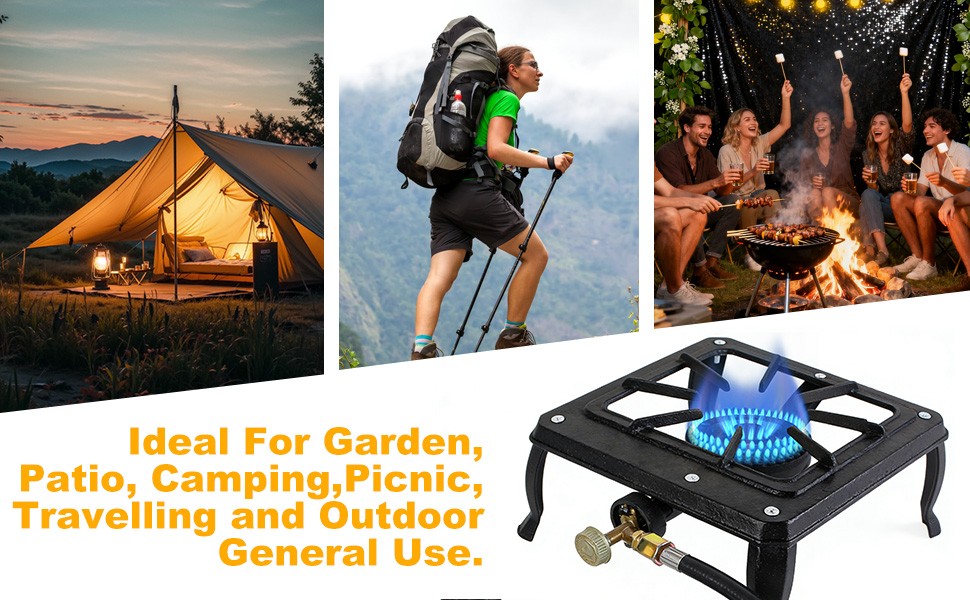 Single Burner Camping Stove Cast Iron Propane Gas LPG Outdoor BBQ Cooker US