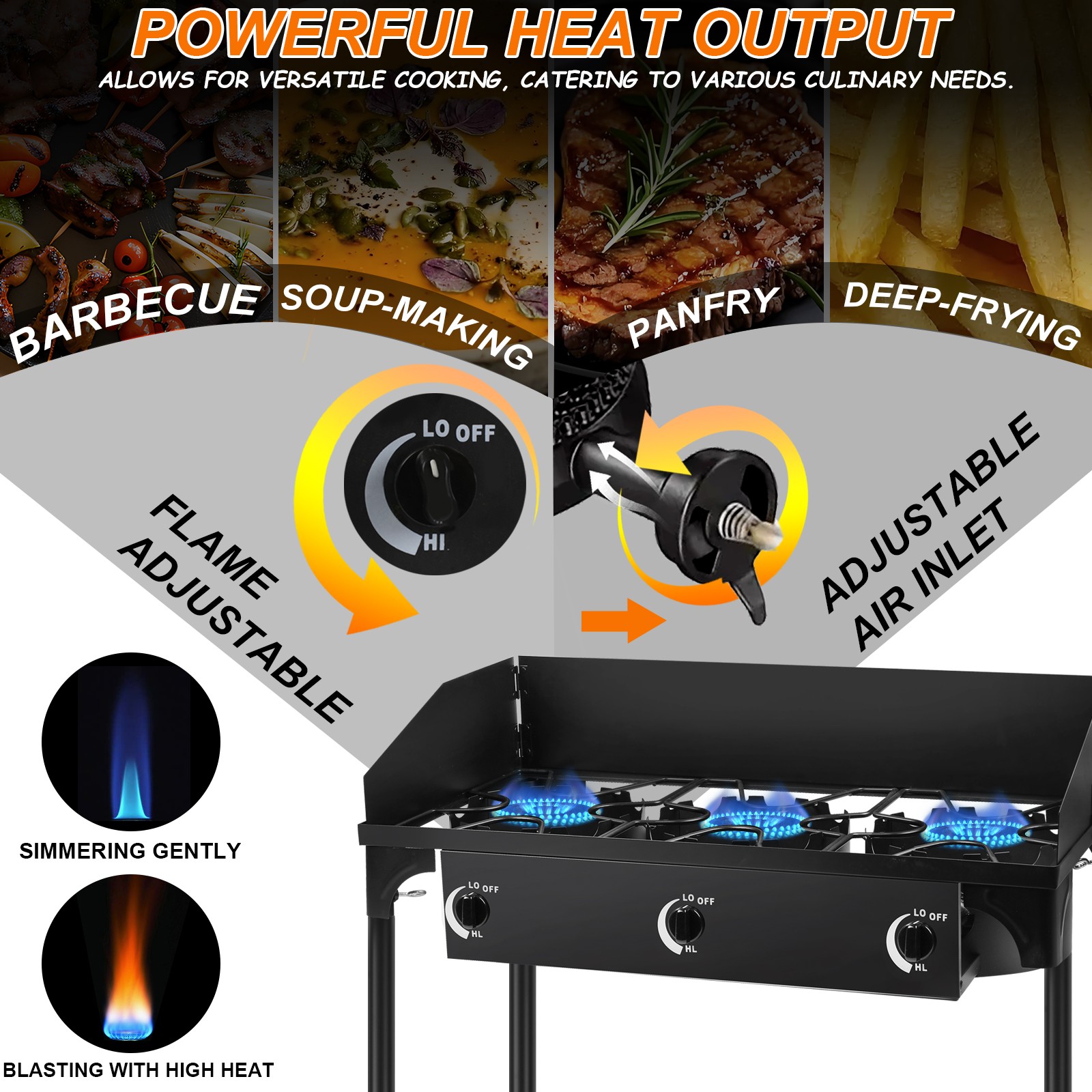 Portable Propane 225,000-BTU 3 Burner Gas Cooker Outdoor Camping Stove Grill