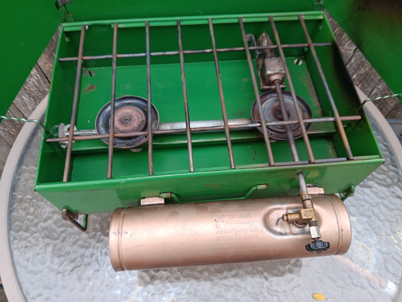 1940s Coleman 2 Burner Camp Stove #425 Bronze Gold Tank Nice1 USA 🇺🇸