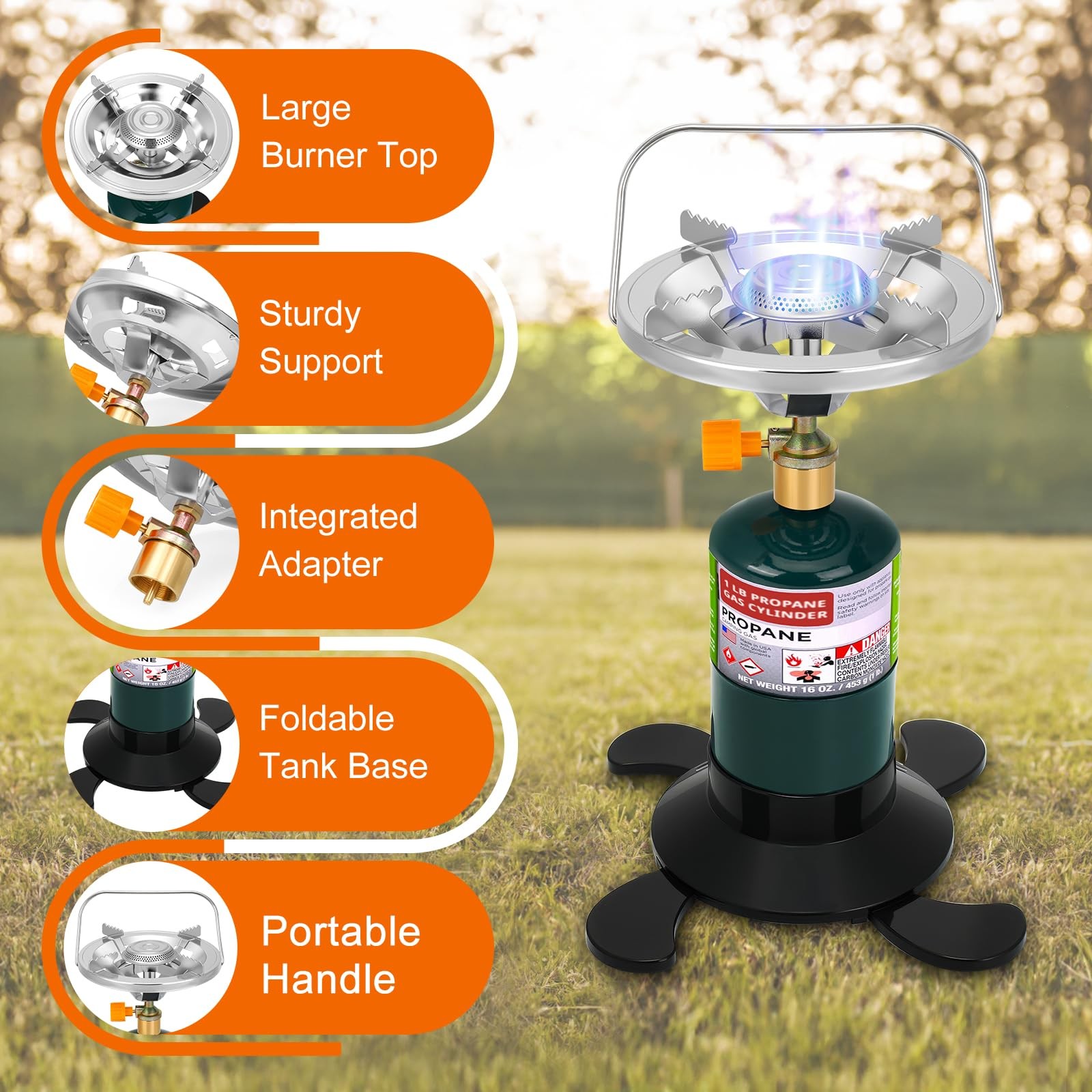 Camping Stove Propane Burner, Portable Camp Stove with Foldable Gas Tank Base…