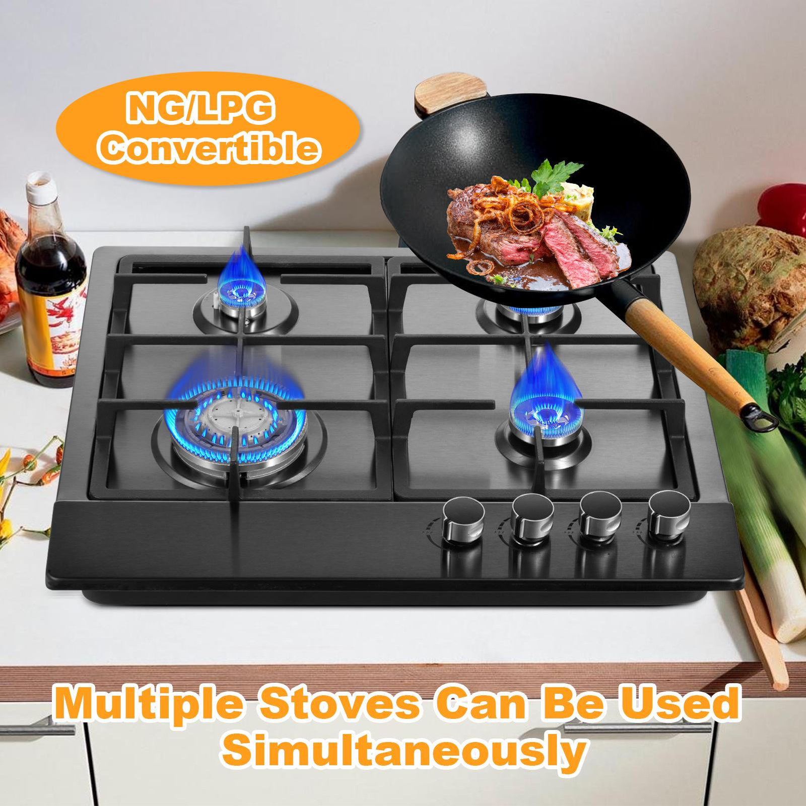 Gas Cooktop Stove Top 4 Burners NG/LPG Built-in Kitchen Gas Stove