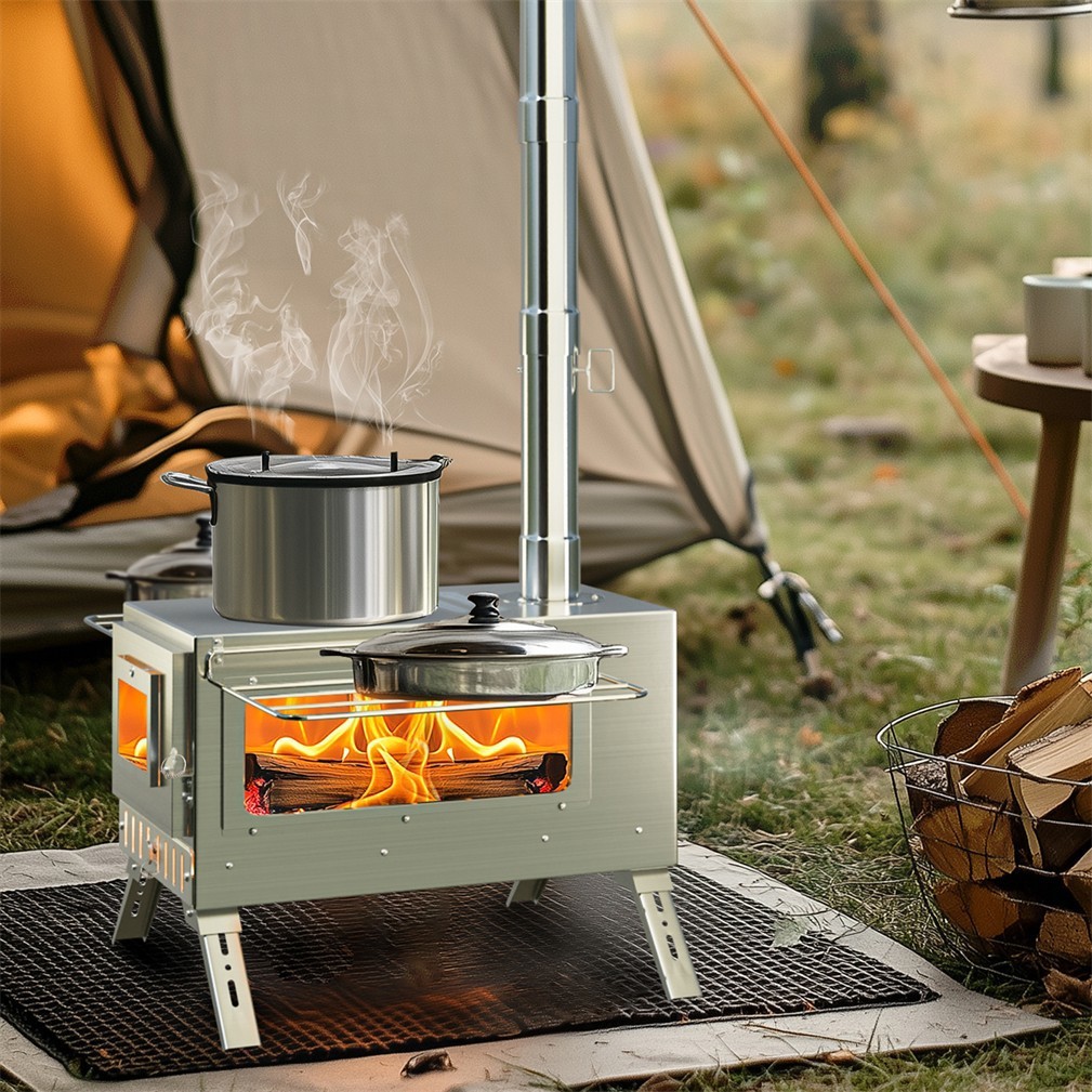 Stainless Steel Camping Wood Burning Stove Tent Stove fr Outdoor Heating Cooking
