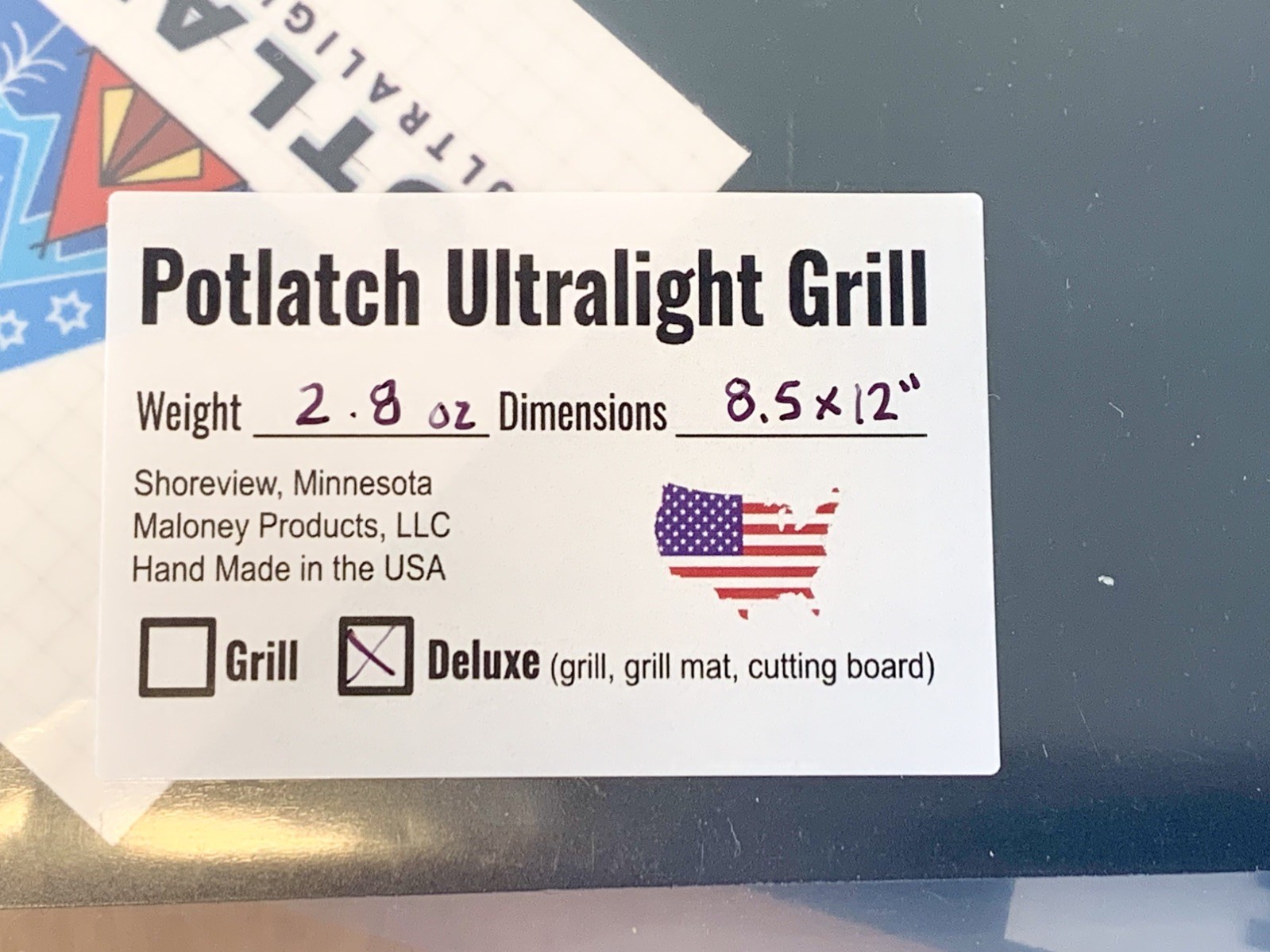 Potlatch Ultralight Backpacking Grill 2.8 oz at 8.5 x 12”
