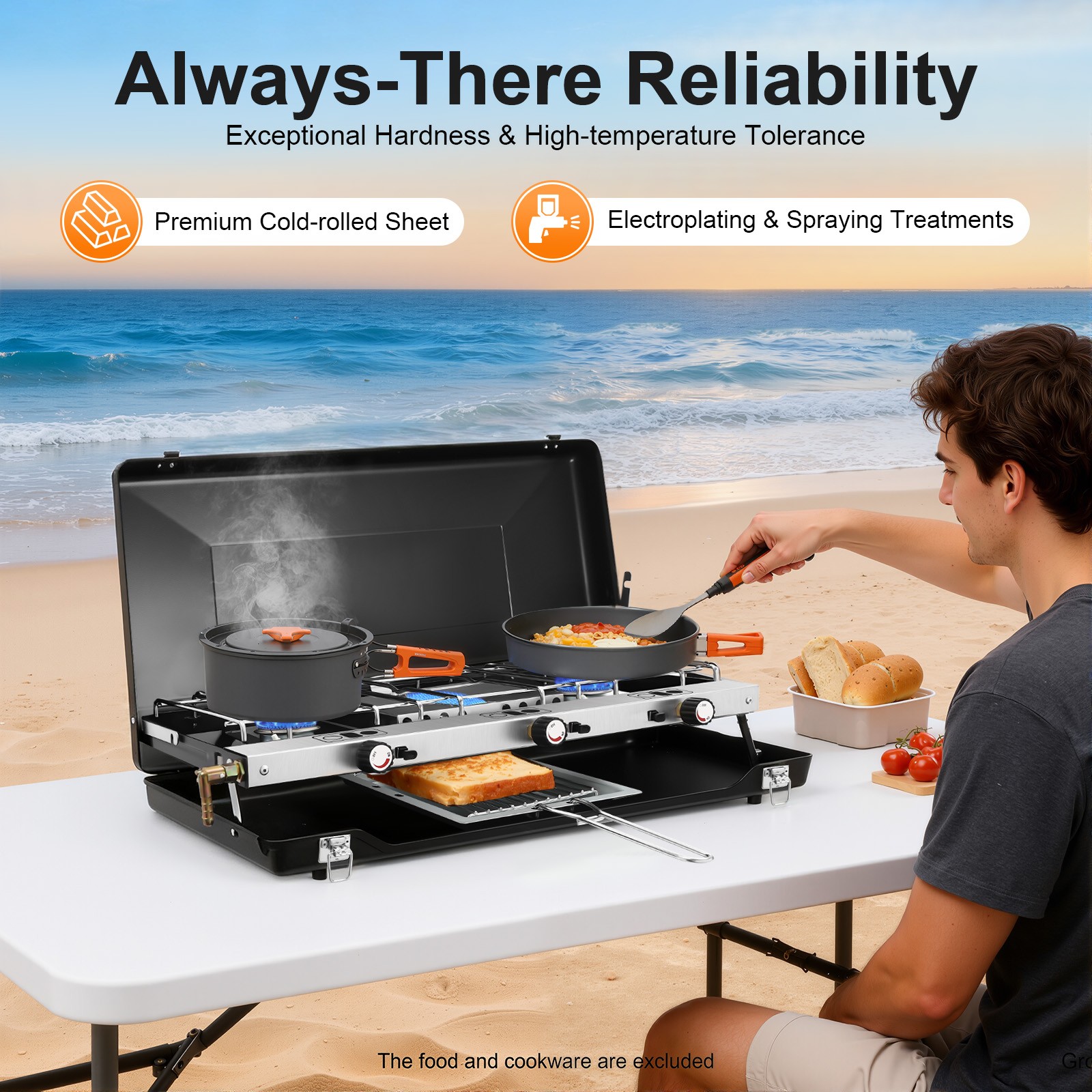3 Burner Modern Portable Cooking Propane Butane Gas Camping Stove W/ Grid + Tray