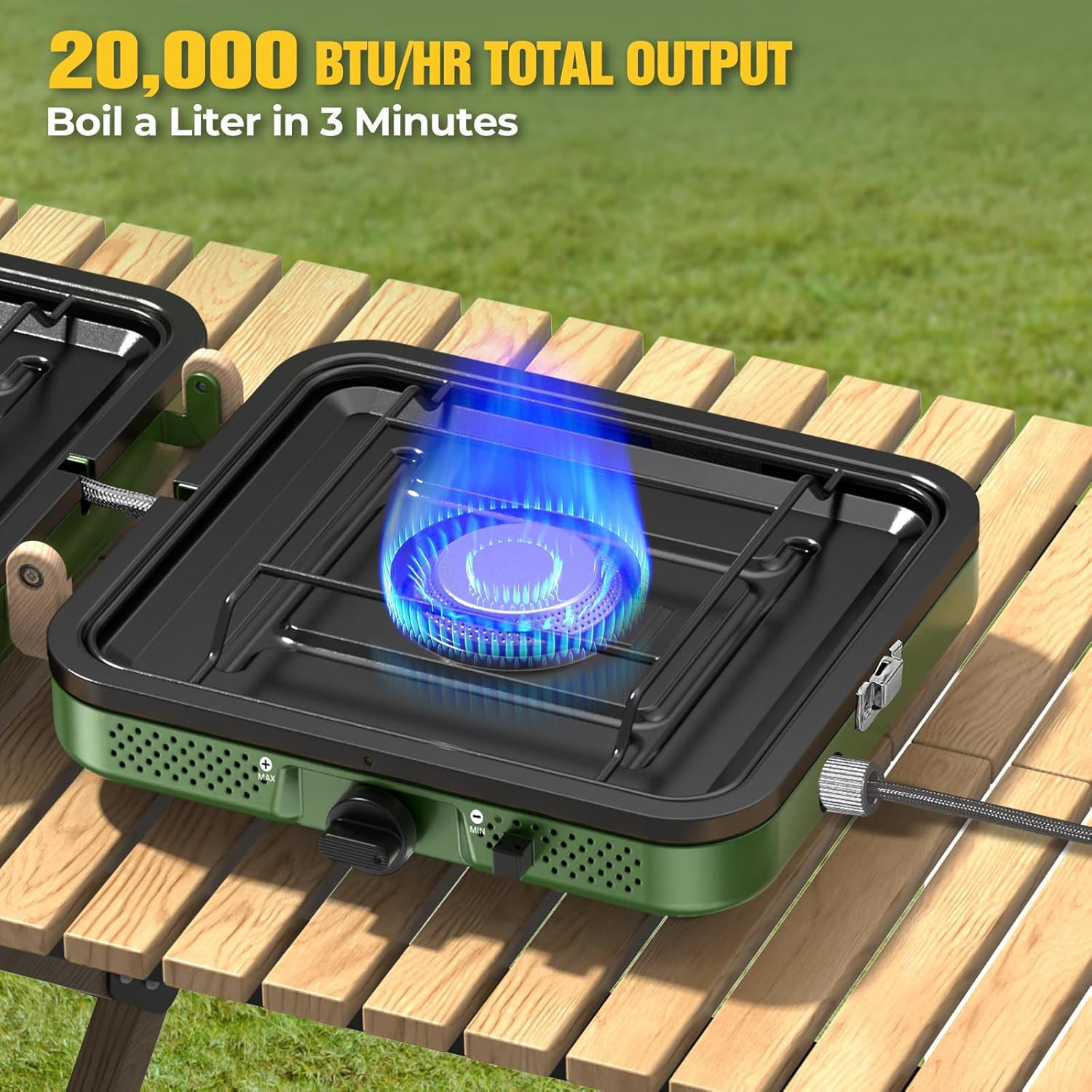 Portable 2 Burner Camping Stove with Grill & Carrying Bag – 20000 BTU