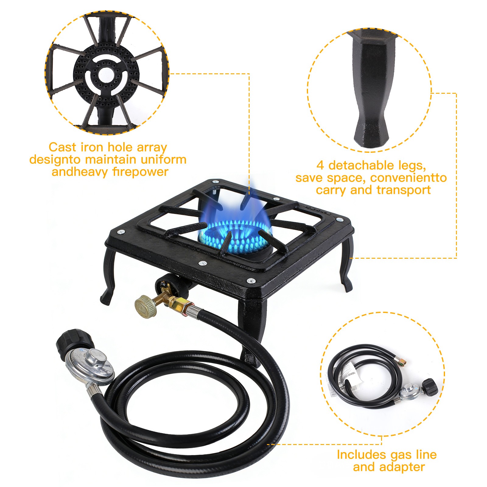 Single Burner Camping Stove Cast Iron Propane Gas LPG Outdoor BBQ Cooker US