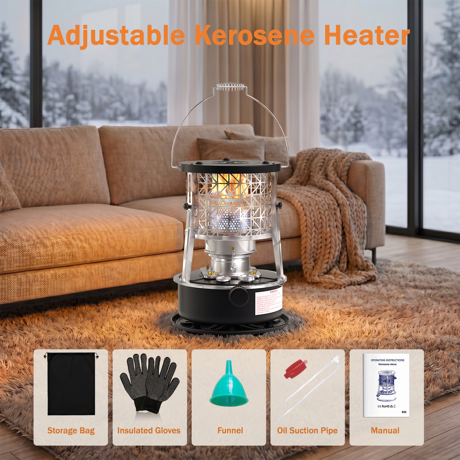 2600W Portable Oil-fired Petroleum Heater Stoves Camping for Indoor Outdoor – 5L