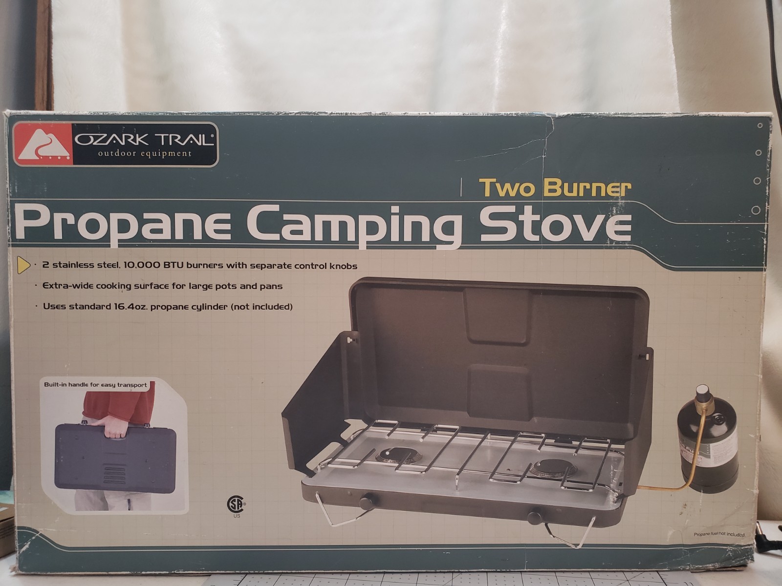 New Ozark Trail 2 Burner Propane Camping Stove 10,000 Btu Per Burner 842-A100-W