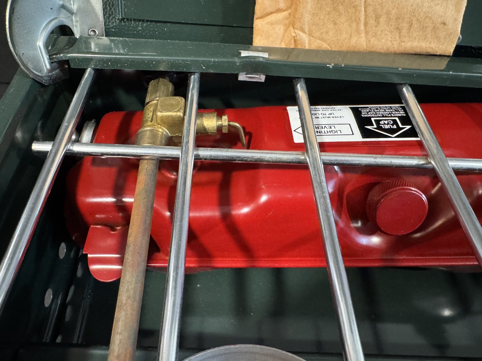 Vintage Coleman 425F499 Two Burner Camp Stove Fuel Gas Red Tank-NEW IN BOX