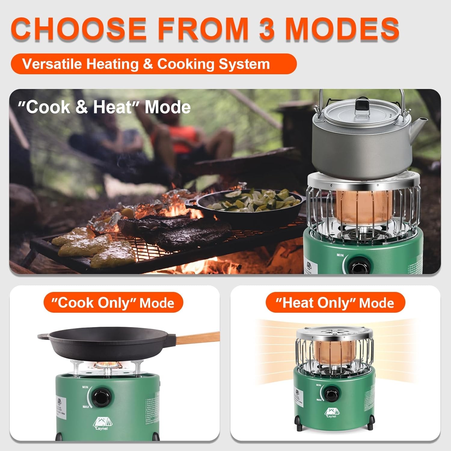 2-in-1 Portable Propane Heater Stove 3 Modes Outdoor Camping Liquefied Gas Stove