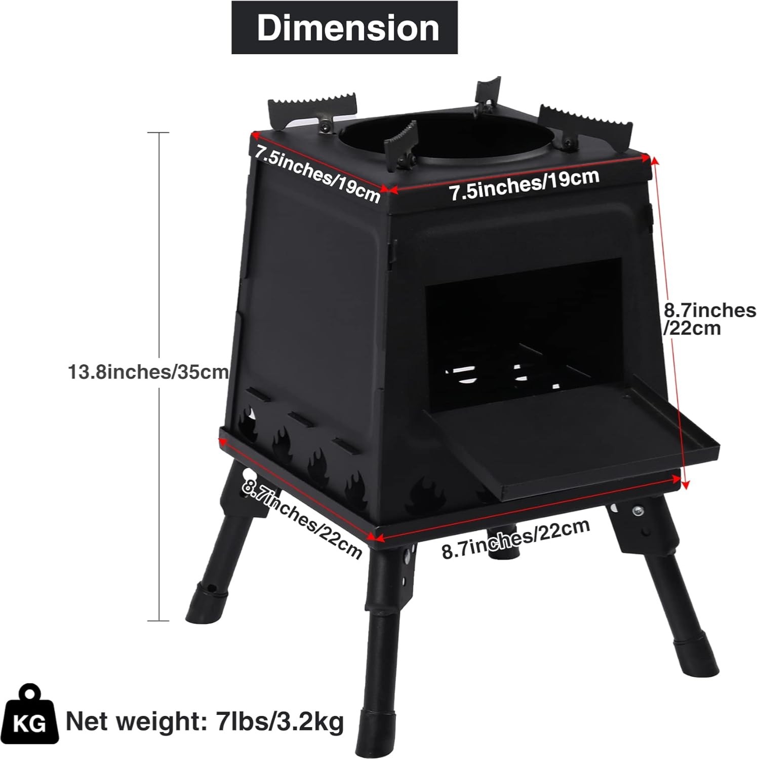 Lineslife SMALL Portable Cast Iron Wood Burning Camping Stove, Black