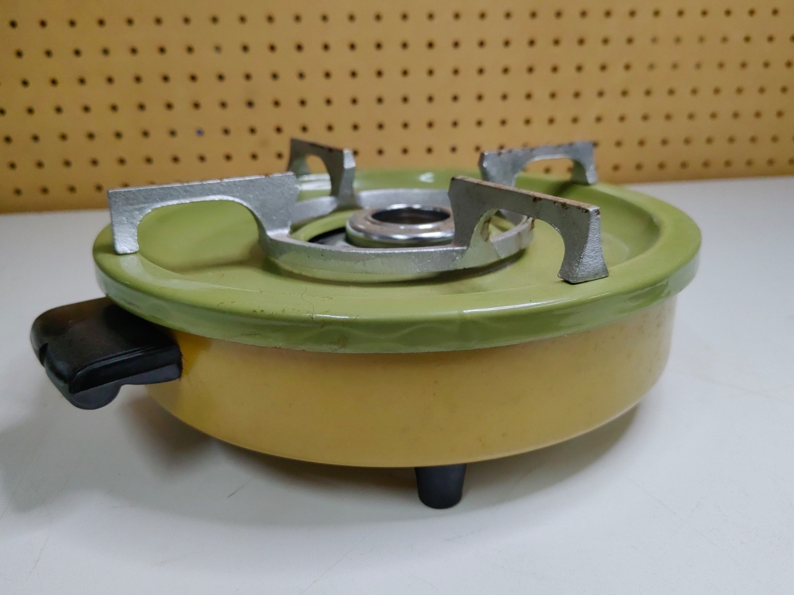 Vintage Alcohol Heater Stove Burner Camping Stove Green/Mustard Yellow