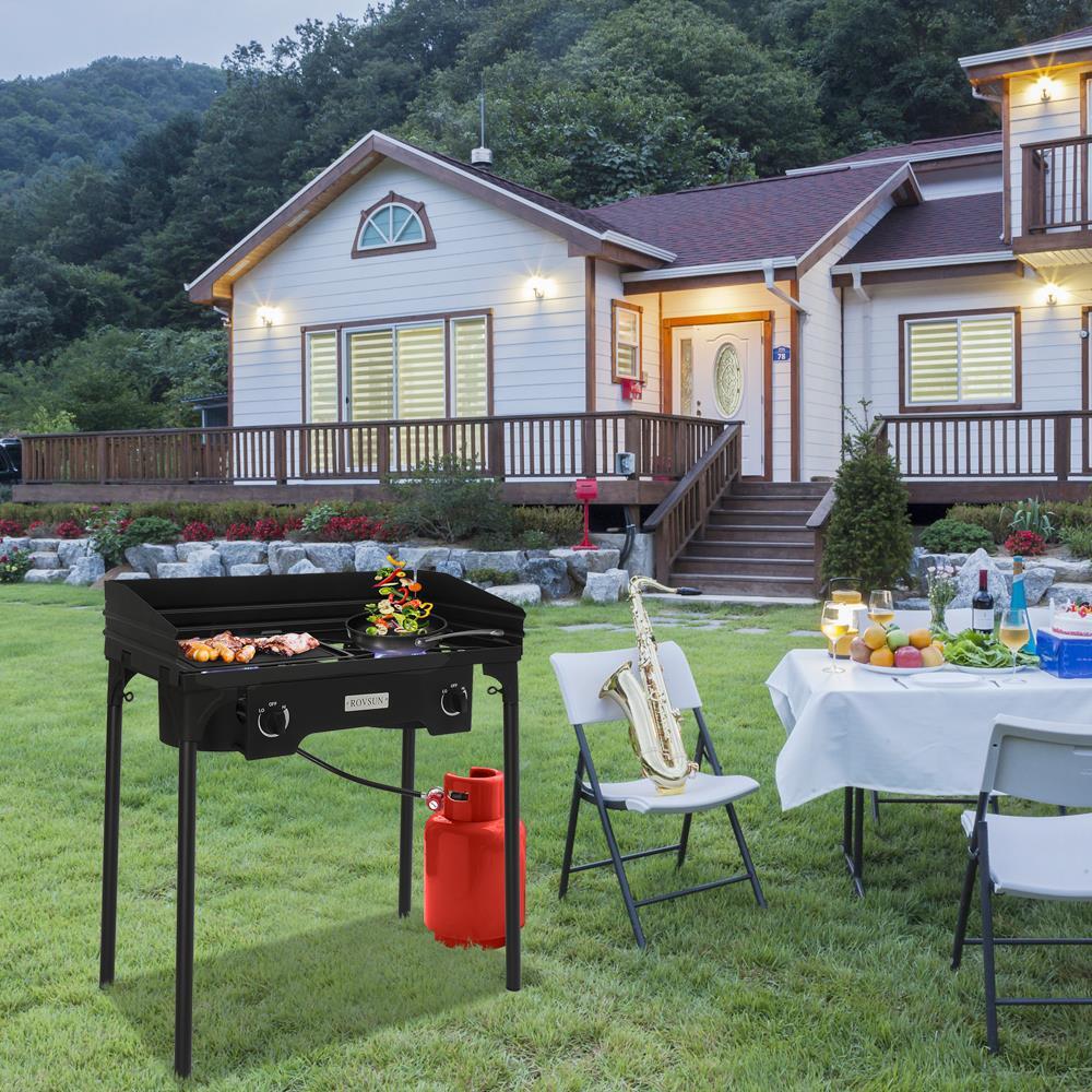 2 Burner 150,000 BTU Outdoor Camping Stove with Windscreen, Propane Gas Cooker