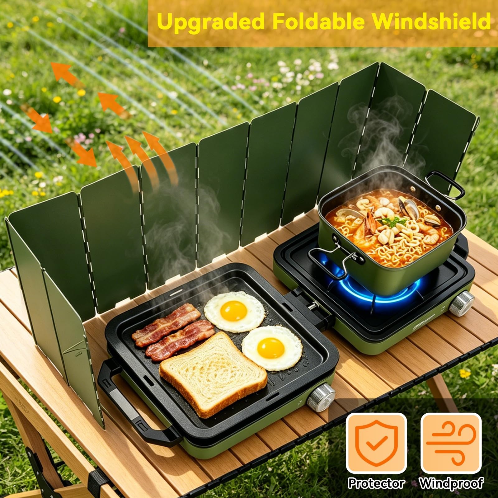 2 Burner Camping Stove with 2-In-1 Cookware Set, 24000 BTU Propane Gas Stove,…