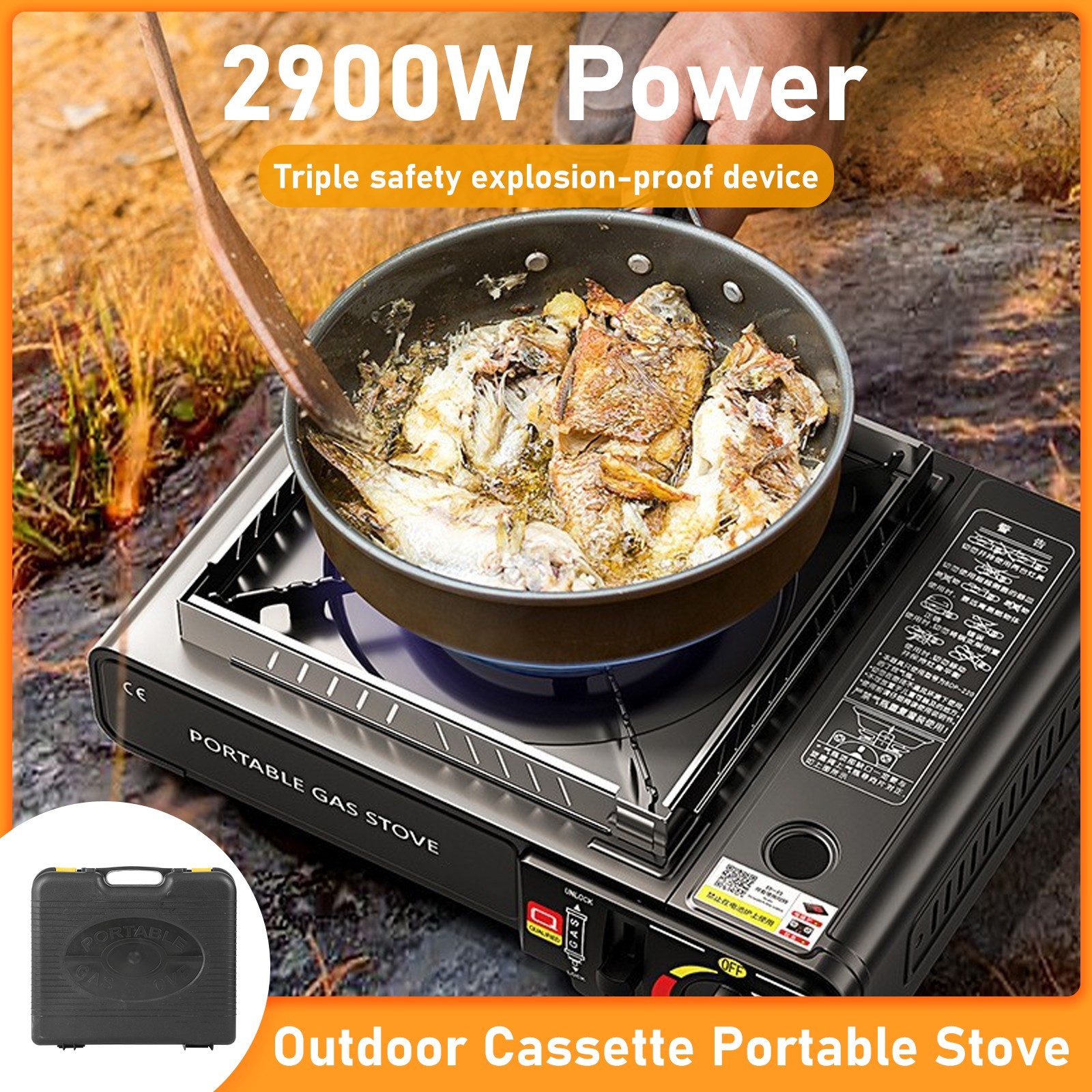 Portable Butane Gas Stove Cassette Furnace 3200W Outdoor Camping Cooker w/ Case