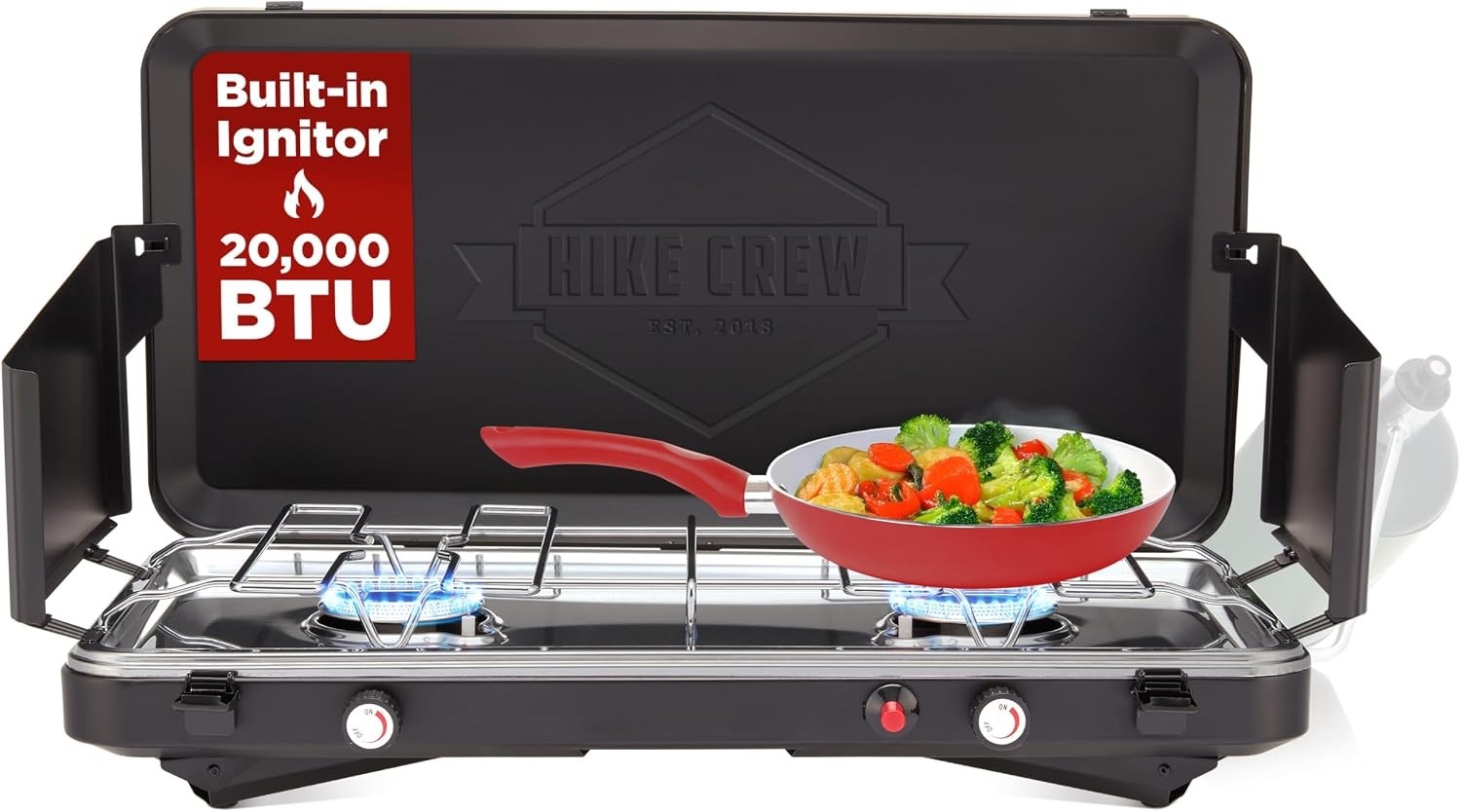 Hike Crew Portable 2-Burner Propane Camping Stove – 20,000 BTU w/ Igniter