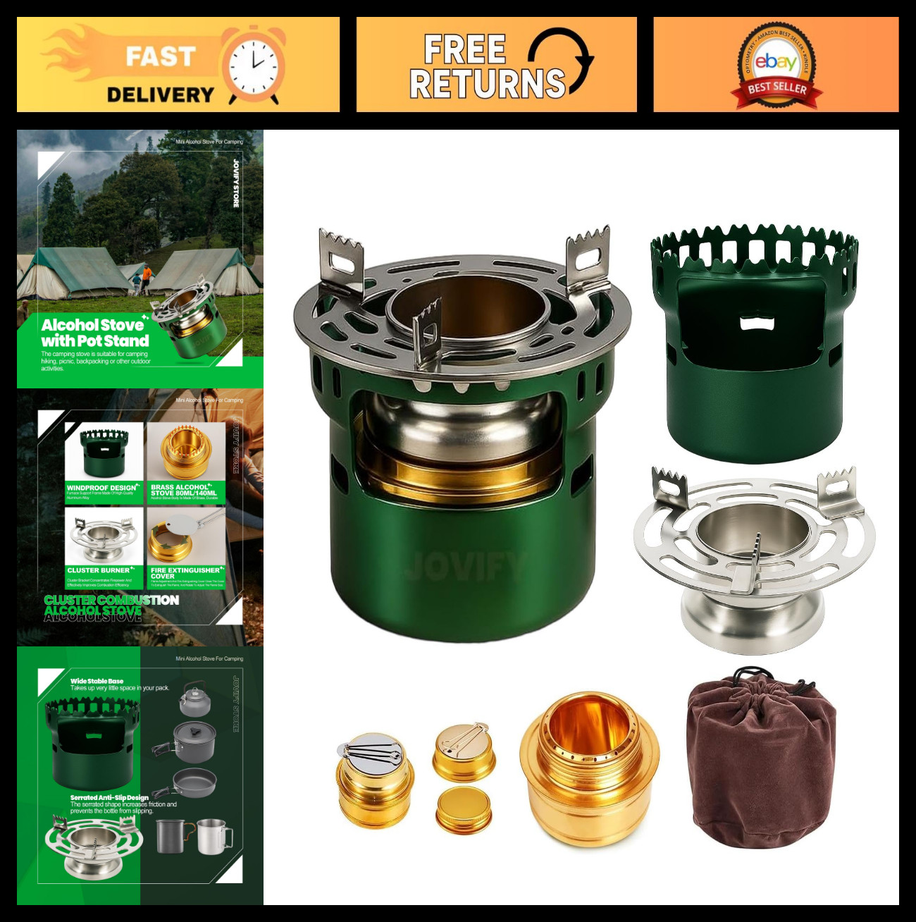 Portable Alcohol Stove – Lightweight Backpacking Burner with Aluminum Stand for