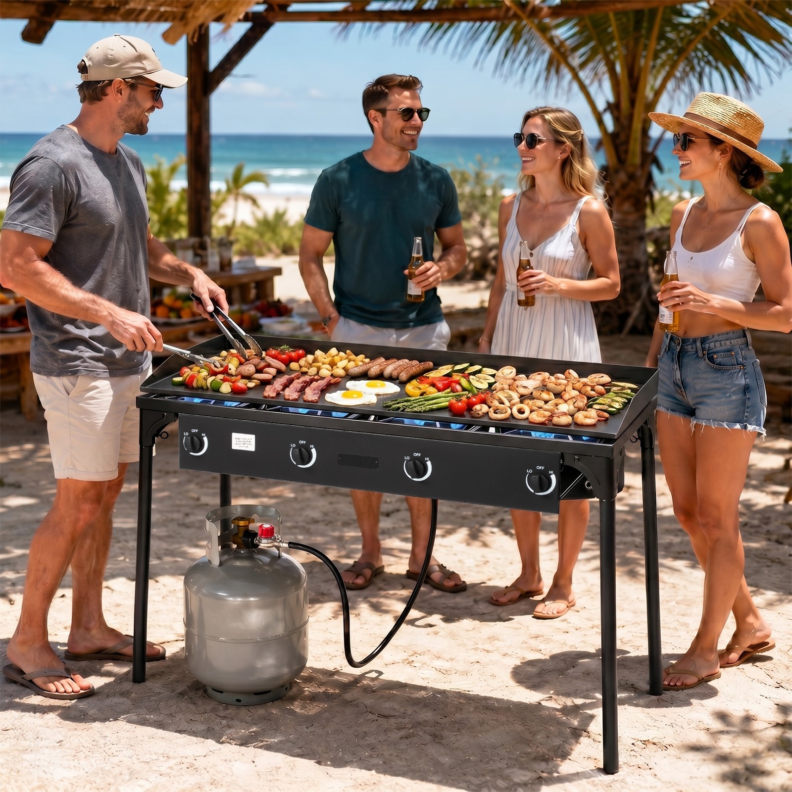 Zokop Portable Propane 225000-BTU 1-3 Gas Burners Outdoor Cooker Stove BBQ Grill