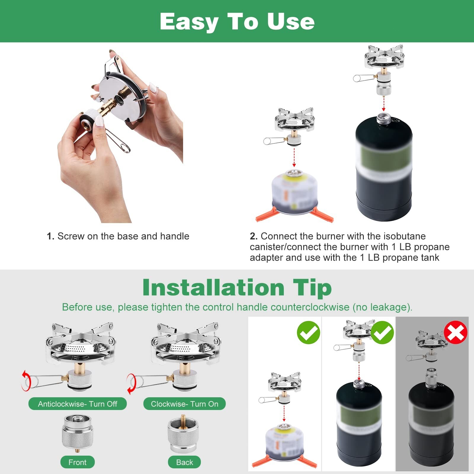 Backpacking Stove with 1LB Propane Tank Adapter Fuel Can Canister Stand and Case